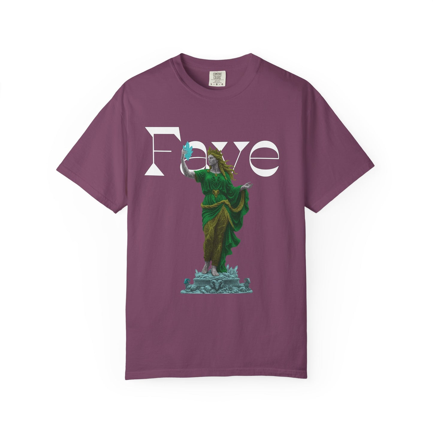Fayee tees Guardian of the Crystal Realm goddess design detail shot
