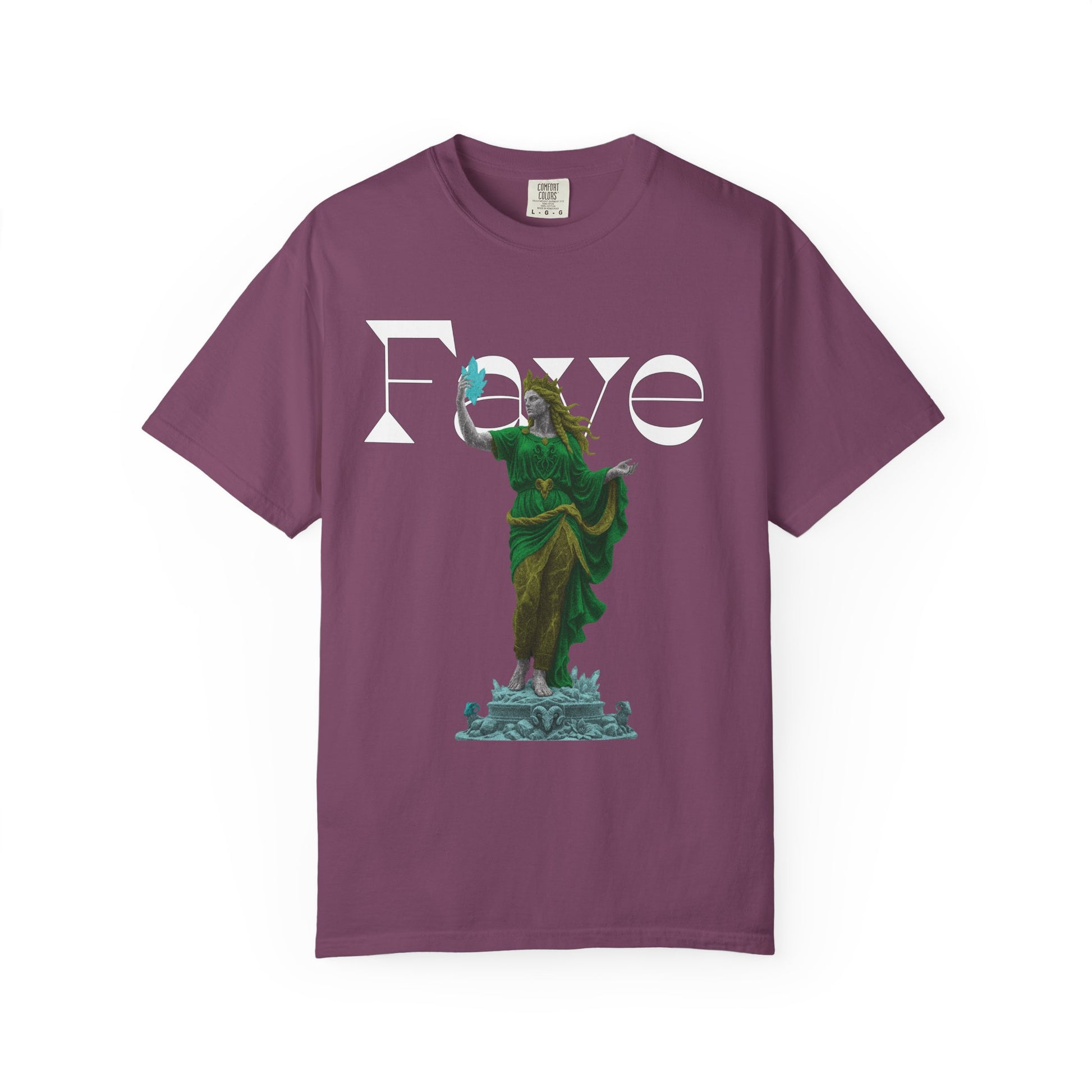 Fayee tees Guardian of the Crystal Realm goddess design detail shot

