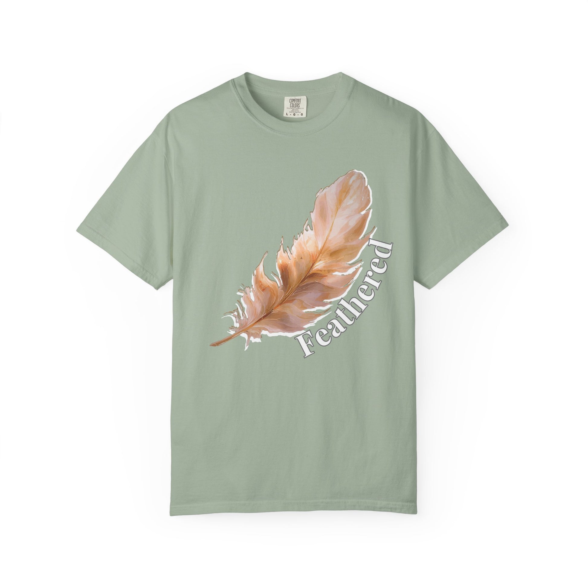 Feather graphic tee in relaxed fit perfect for outdoor nature enthusiasts