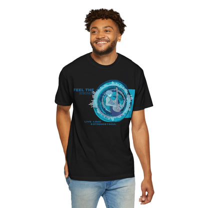 Feel The Strings anime guitar t-shirt size comparison flat lay S through 3XL