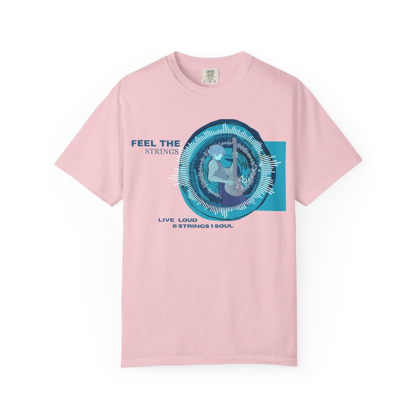 Feel the strings shirt worn by male model front view casual outdoor lifestyle shot