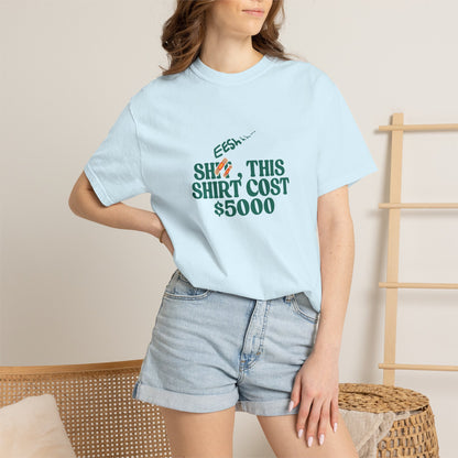 Female model styled casually in white oversized statement tee