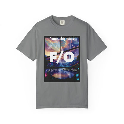 Fictional Other graphic shirt with high-contrast white Yumeshipping and F/O text on dark tee
