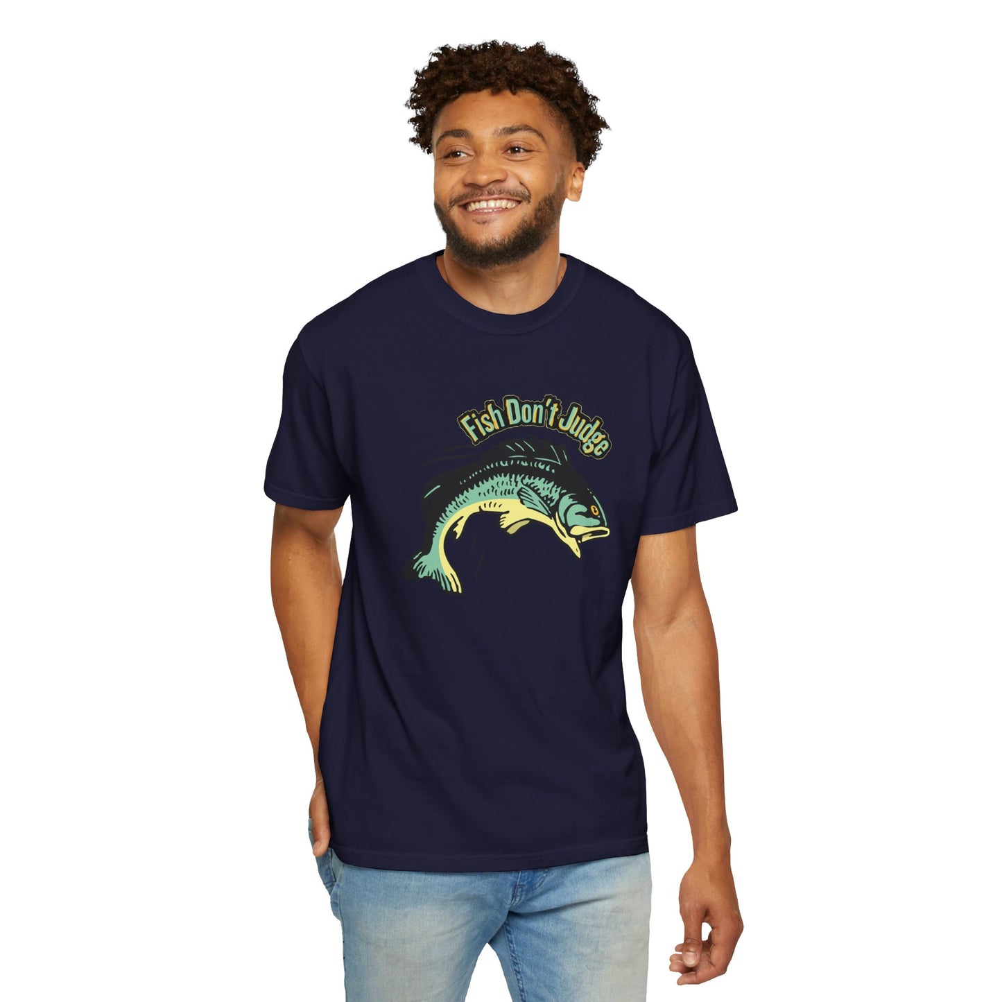 Fish Don't Judge garment dyed heavyweight cotton tee, back view
