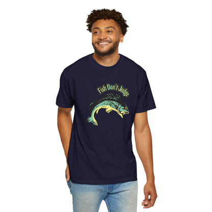 Fish Don't Judge garment dyed heavyweight cotton tee, back view