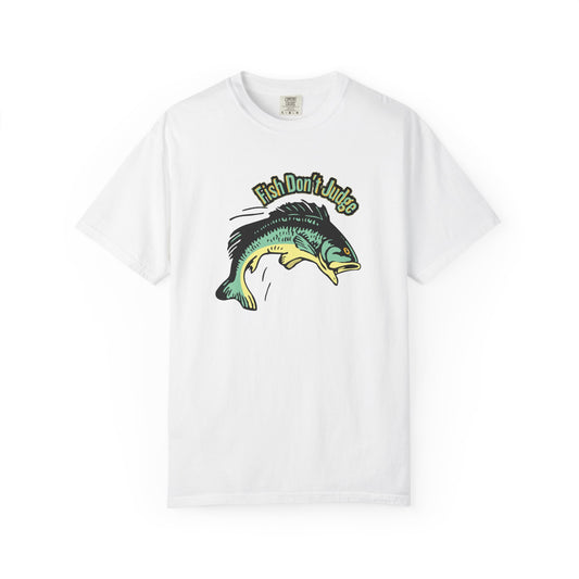 Fish Don't Judge retro bass fishing graphic tee in garment-dyed heavyweight cotton