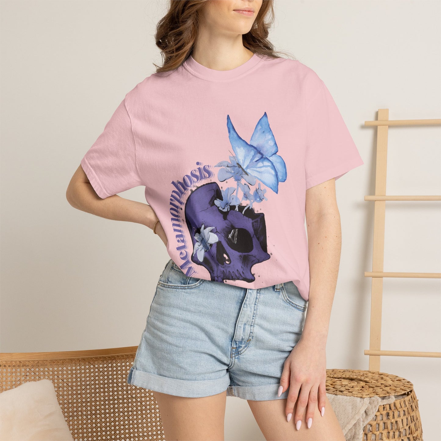 Floral Skull Tee shown in multiple garment dyed colourways side by side