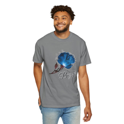 Floral unisex tee relaxed fit front view on model outdoor setting
