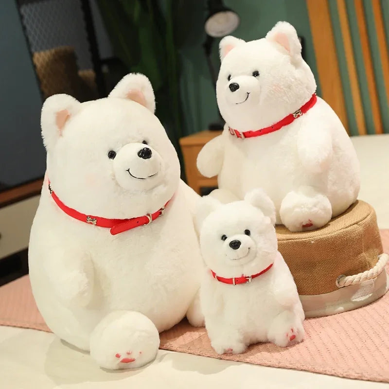 Fluffy Samoyed stuffed animal 25cm small size white cotton exterior