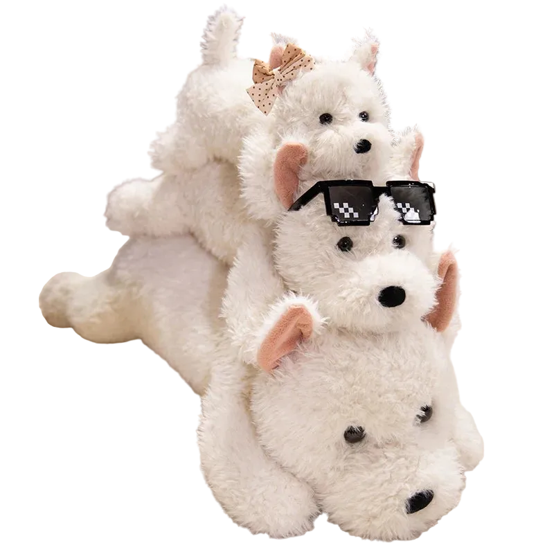 Fluffy West Highland White Terrier plush dog long body pillow in 90cm size