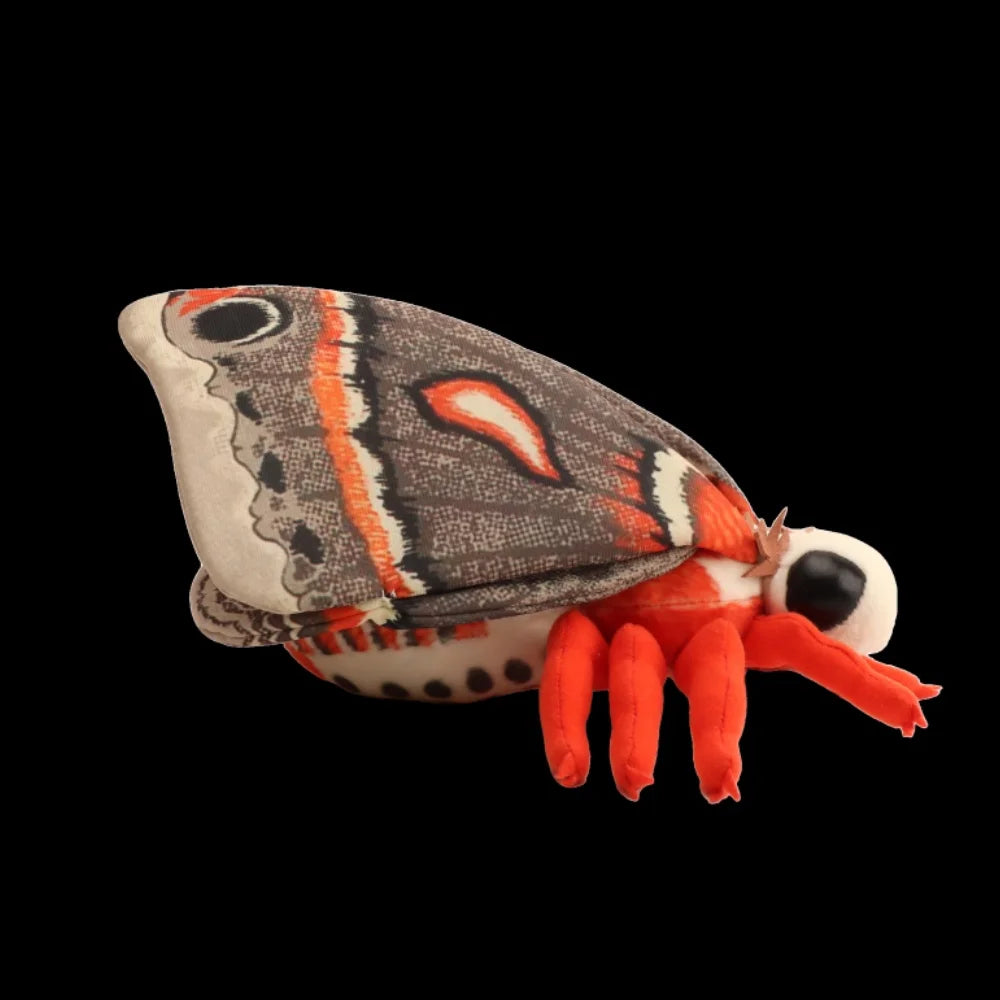 Fluffy silk moth plushie 25cm size comparison next to human hand