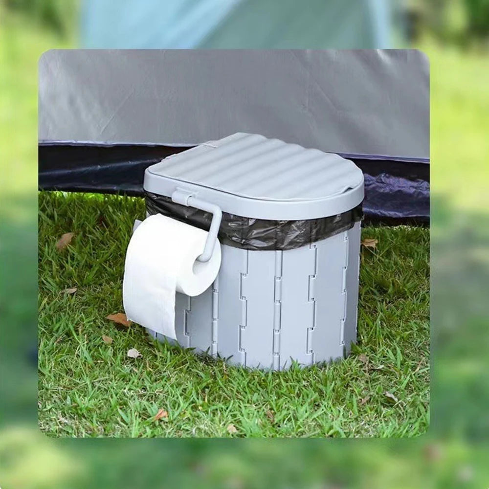 Foldable camping toilet with tissue hook and functional lid