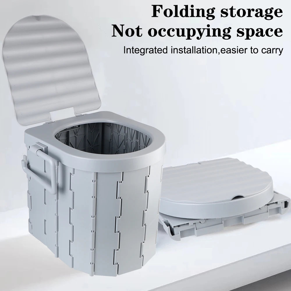 Folded vs unfolded camping toilet showing space-saving design