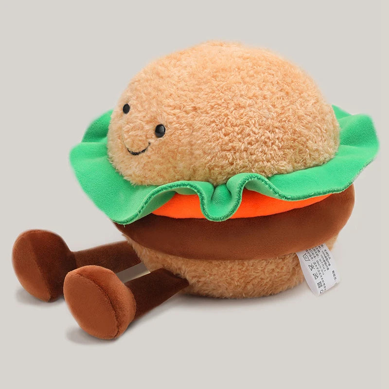 Food stuffed animals arranged together on aesthetic room shelf