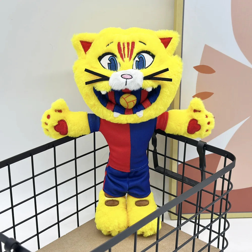 Football mascot cat plush collectible on white background
