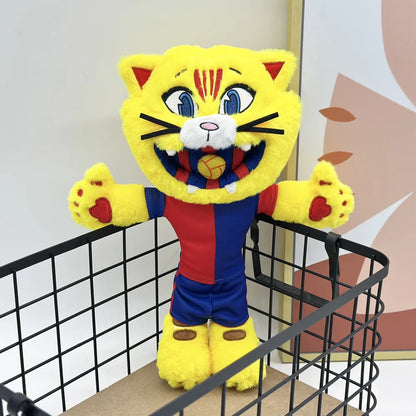 Football mascot cat plush collectible on white background
