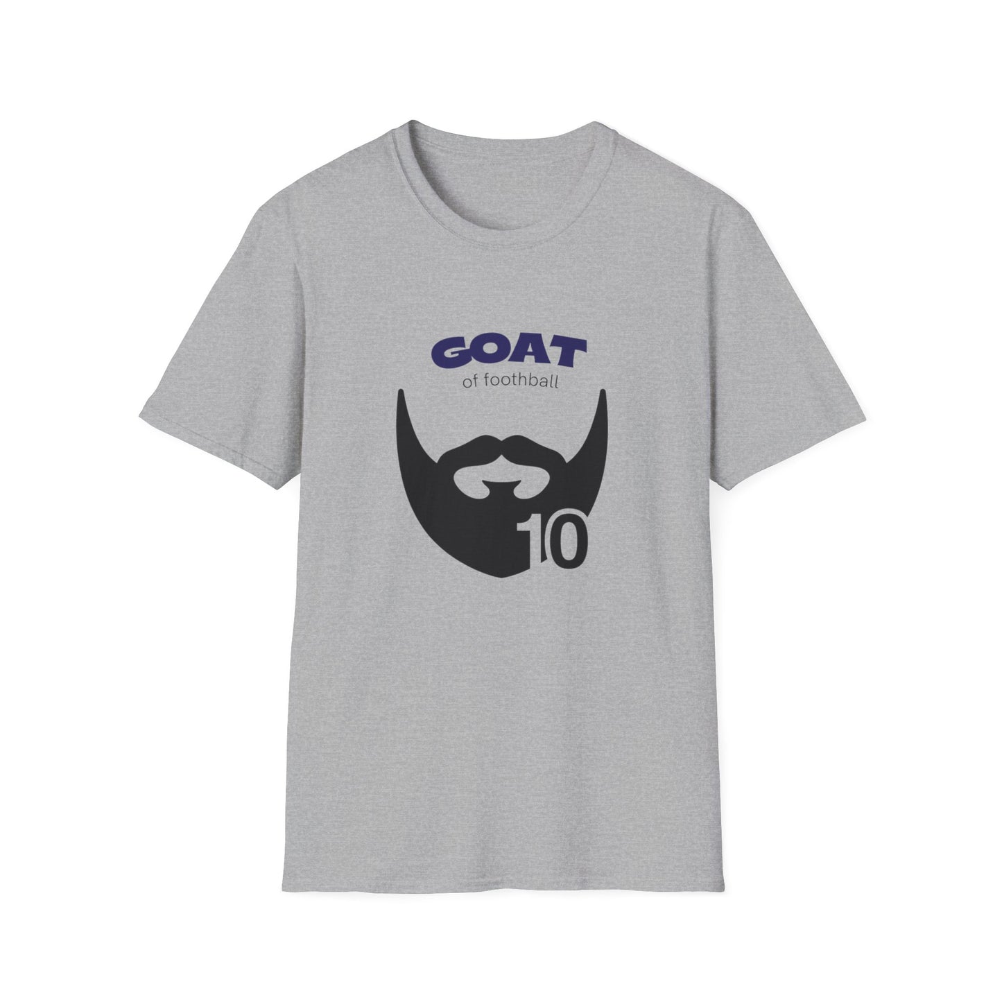 Football tribute tee with GOAT 10 print worn by male fan in casual setting
