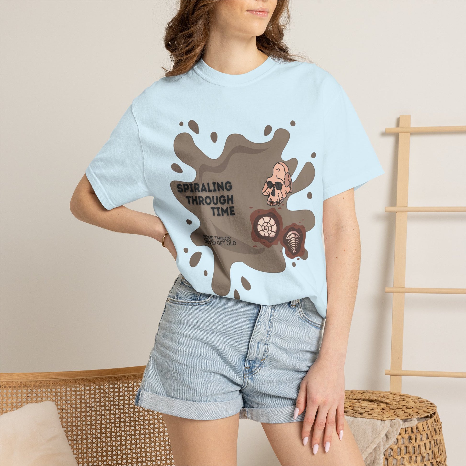 Fossil collecting hobby apparel gift idea flat lay with fossil specimens