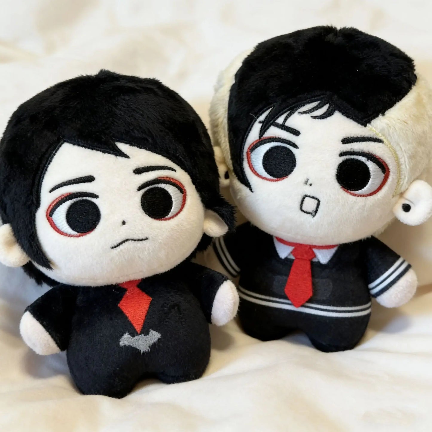 Frank plush and Mikey plush standing together 15cm