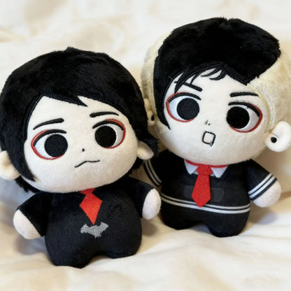 Frank plush and Mikey plush standing together 15cm