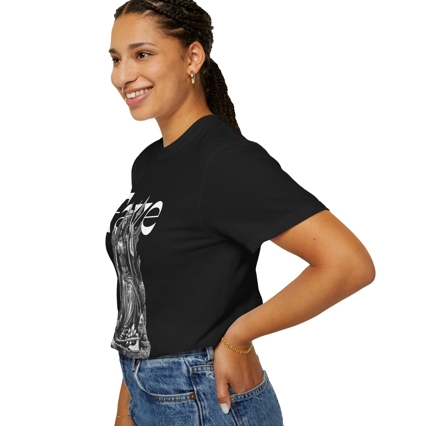 Freyja plush inspired goddess artwork featured on a cotton graphic tee
