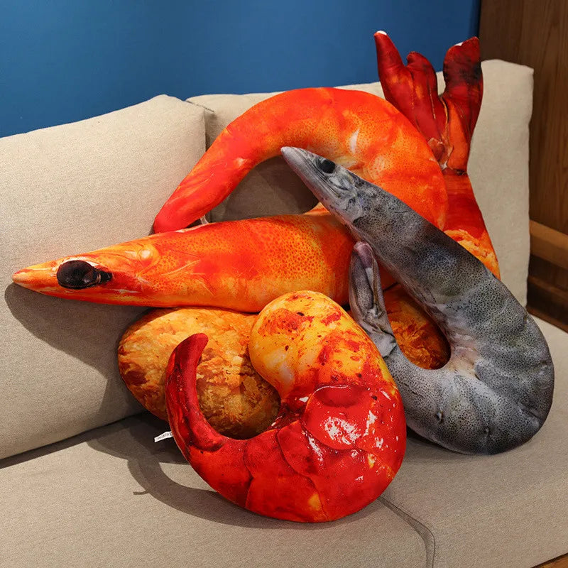 Fried Tempura Shrimp Cooked Seafood Plush golden realistic food cushion