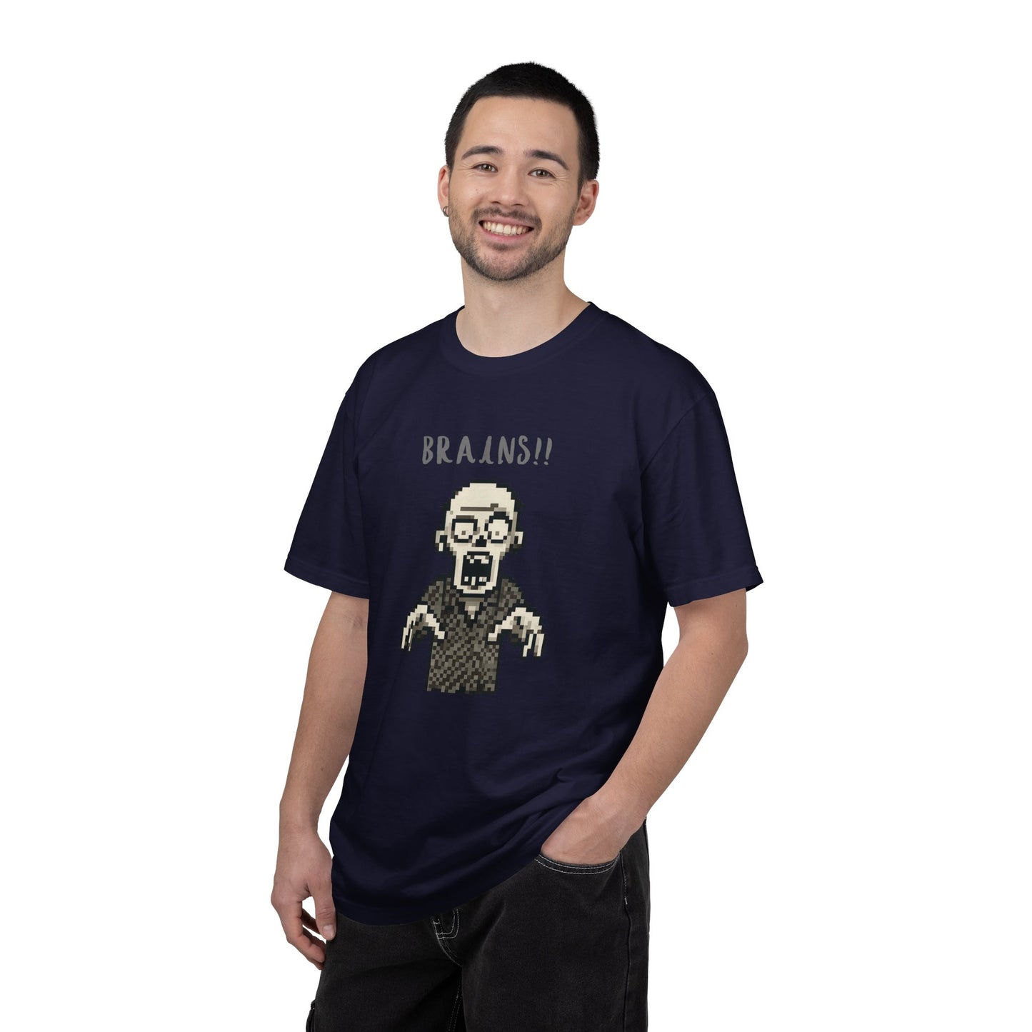 Front view of 8-bit zombie graphic tee.