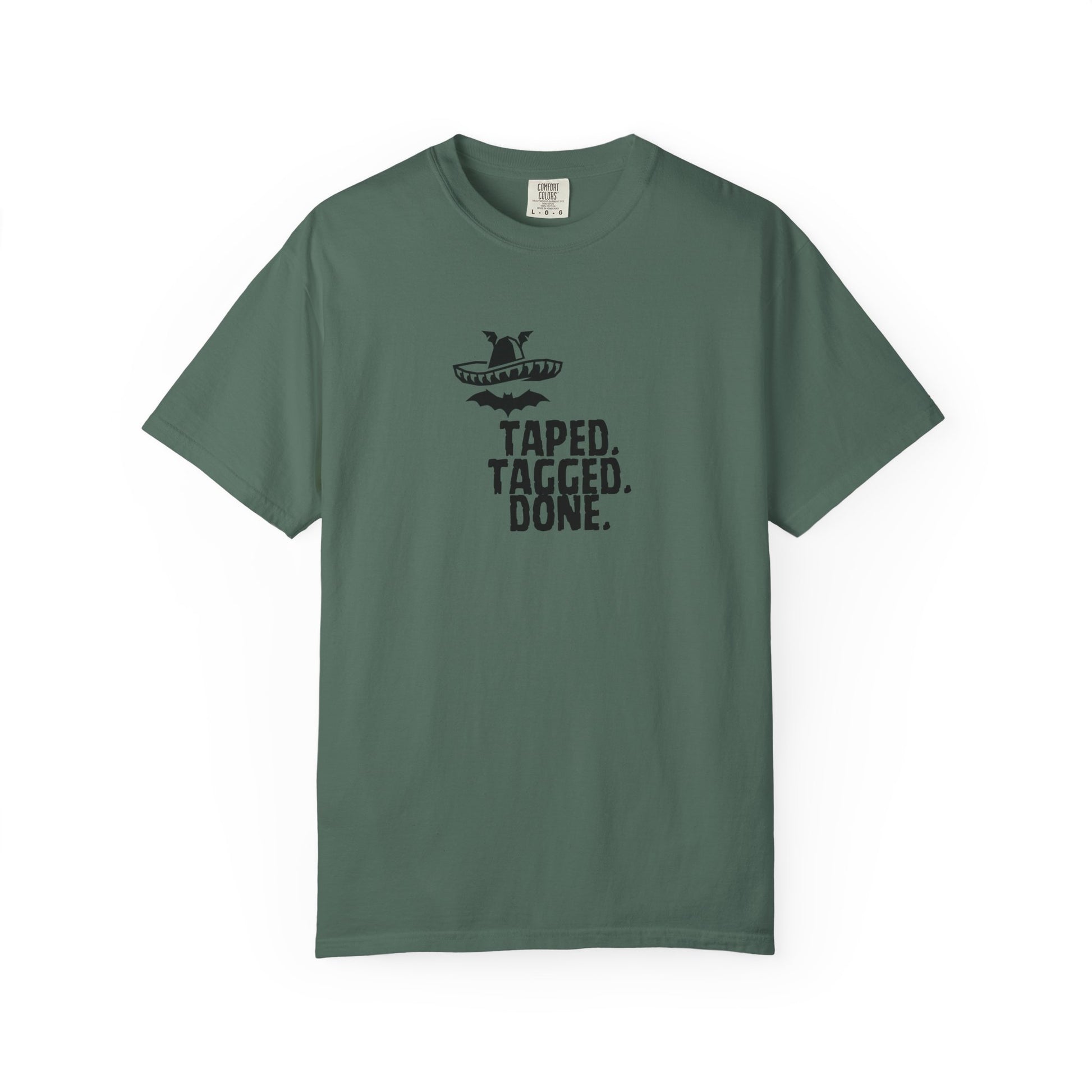 Front view of The Midnight Mariachi graphic tee in relaxed fit Comfort Colors 1717 blank
