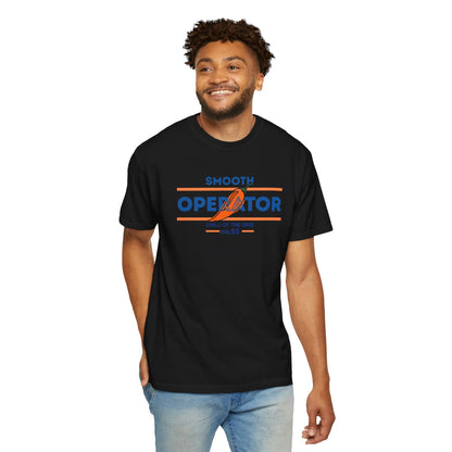 Front view of a t-shirt printed with a smooth chili pepper design and racing tagline