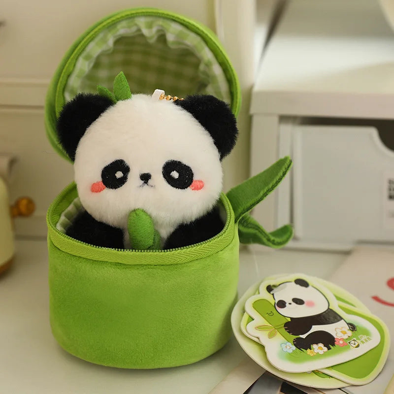 Front view of handmade bamboo panda plush showing plush fabric quality and PP cotton fill