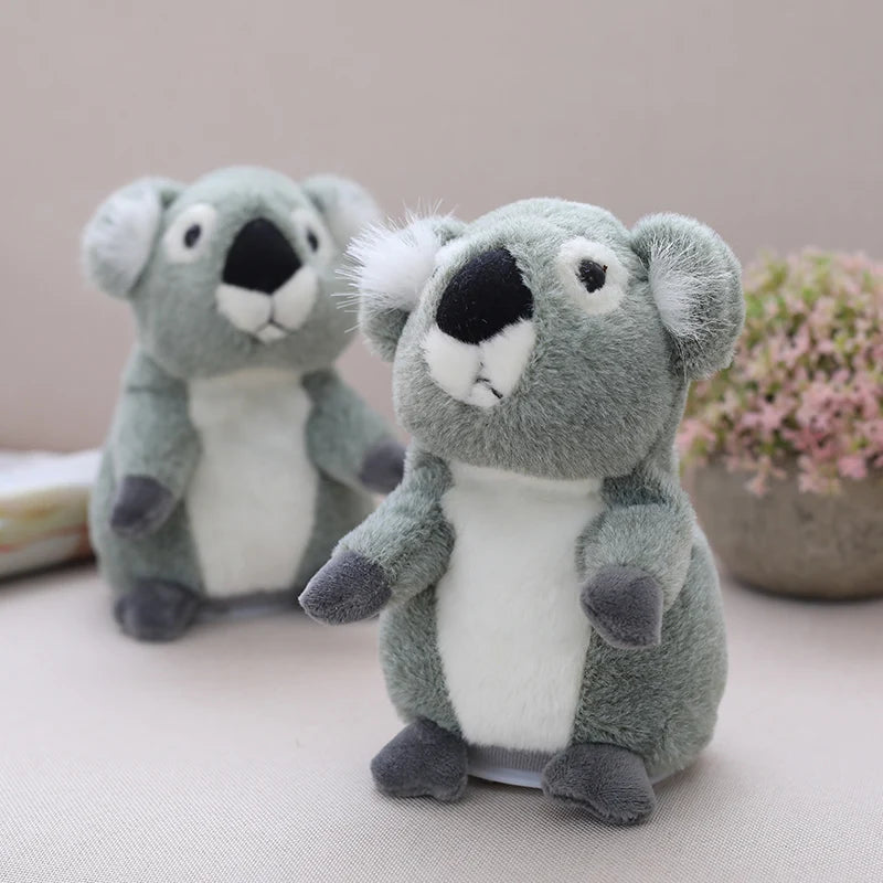 Front view of interactive plush toy koala with its recording button visible