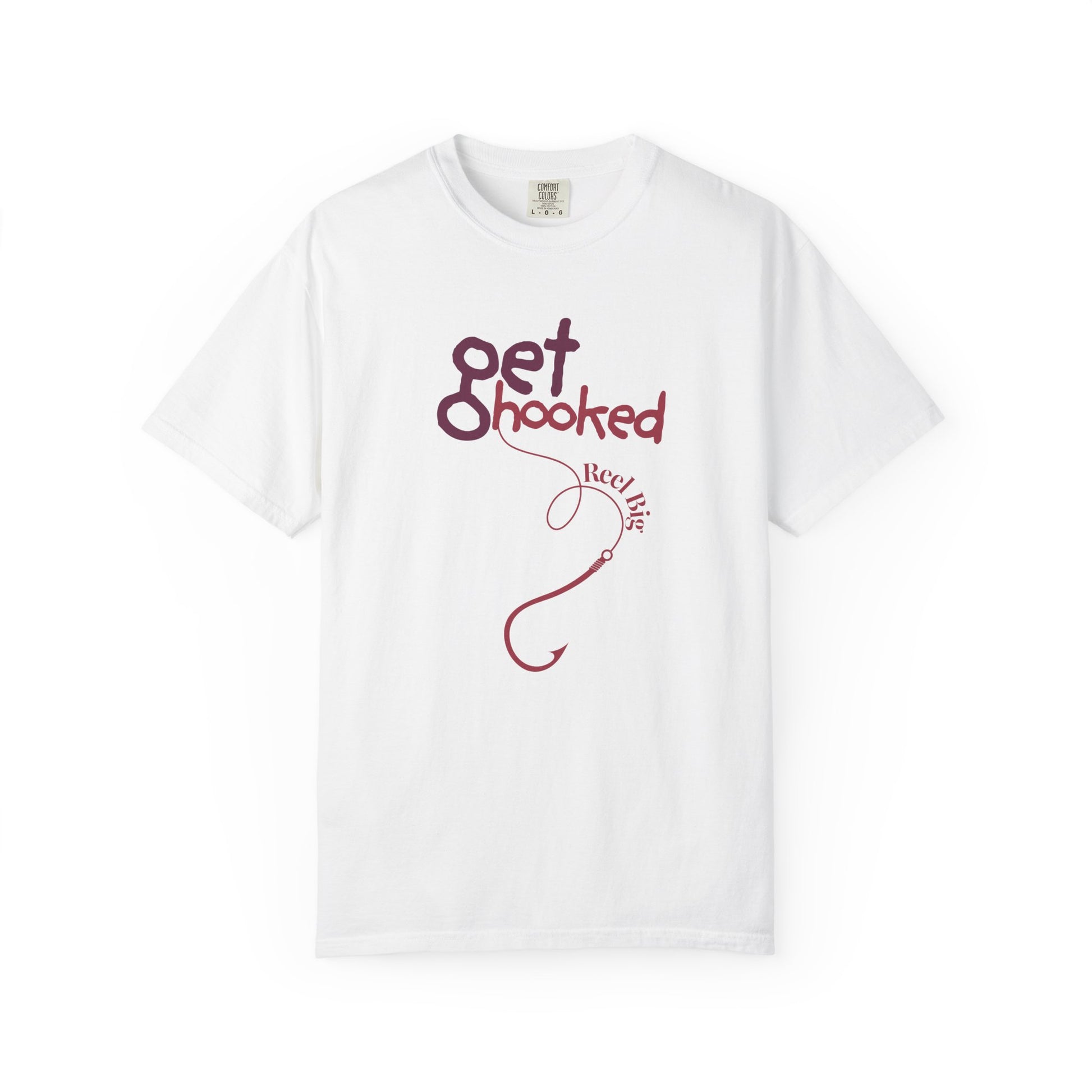 Front view of the garment-dyed get hooked unisex tee on a pure white background.