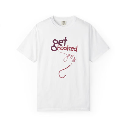 Front view of the garment-dyed get hooked unisex tee on a pure white background.
