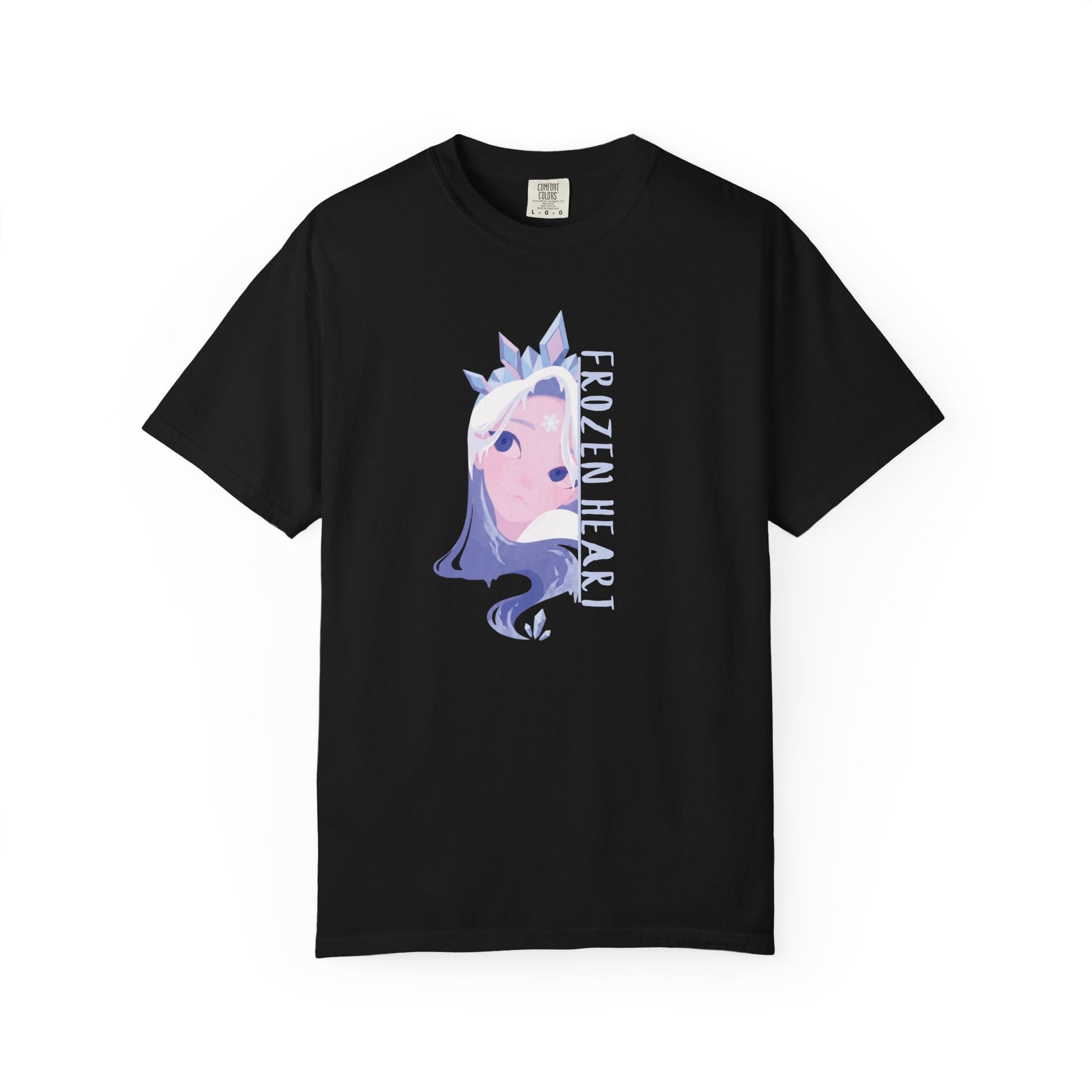 Frozen heart graphic shirt back view displaying relaxed unisex fit and tubular knit construction
