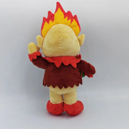 Full body shot of Snow Miser plush on plain background showing handcrafted construction