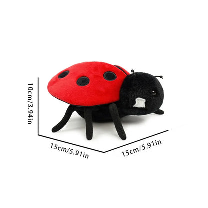 Full collection of six insect plushies displayed together on a natural wooden surface