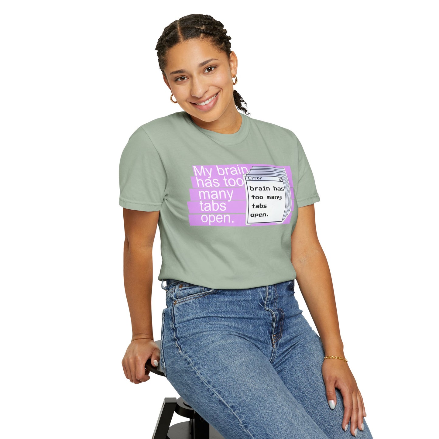 Funny ADHD awareness shirt with stacked error windows print, size XL flat lay