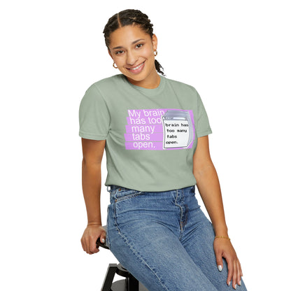 Funny ADHD awareness shirt with stacked error windows print, size XL flat lay