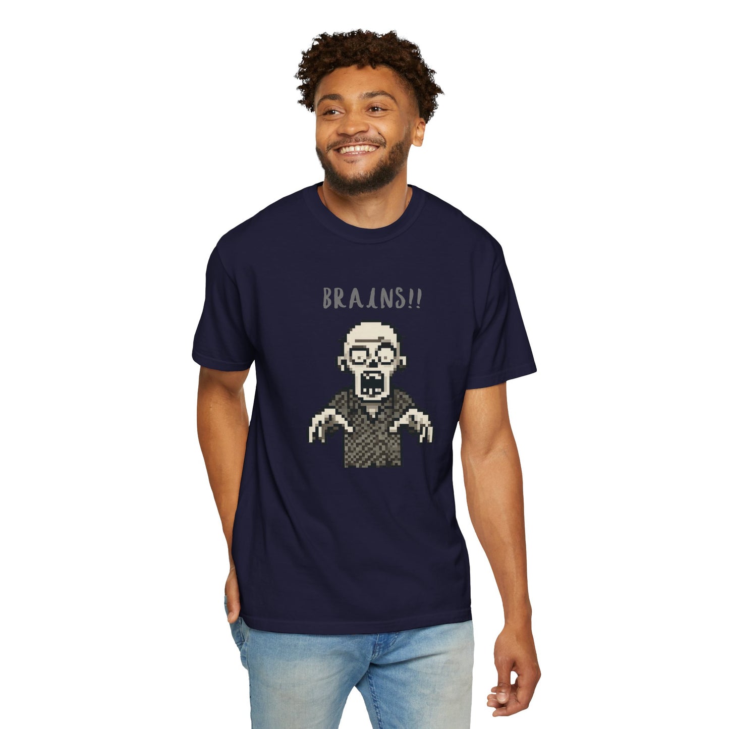 Funny BRAINS zombie 8-bit design.