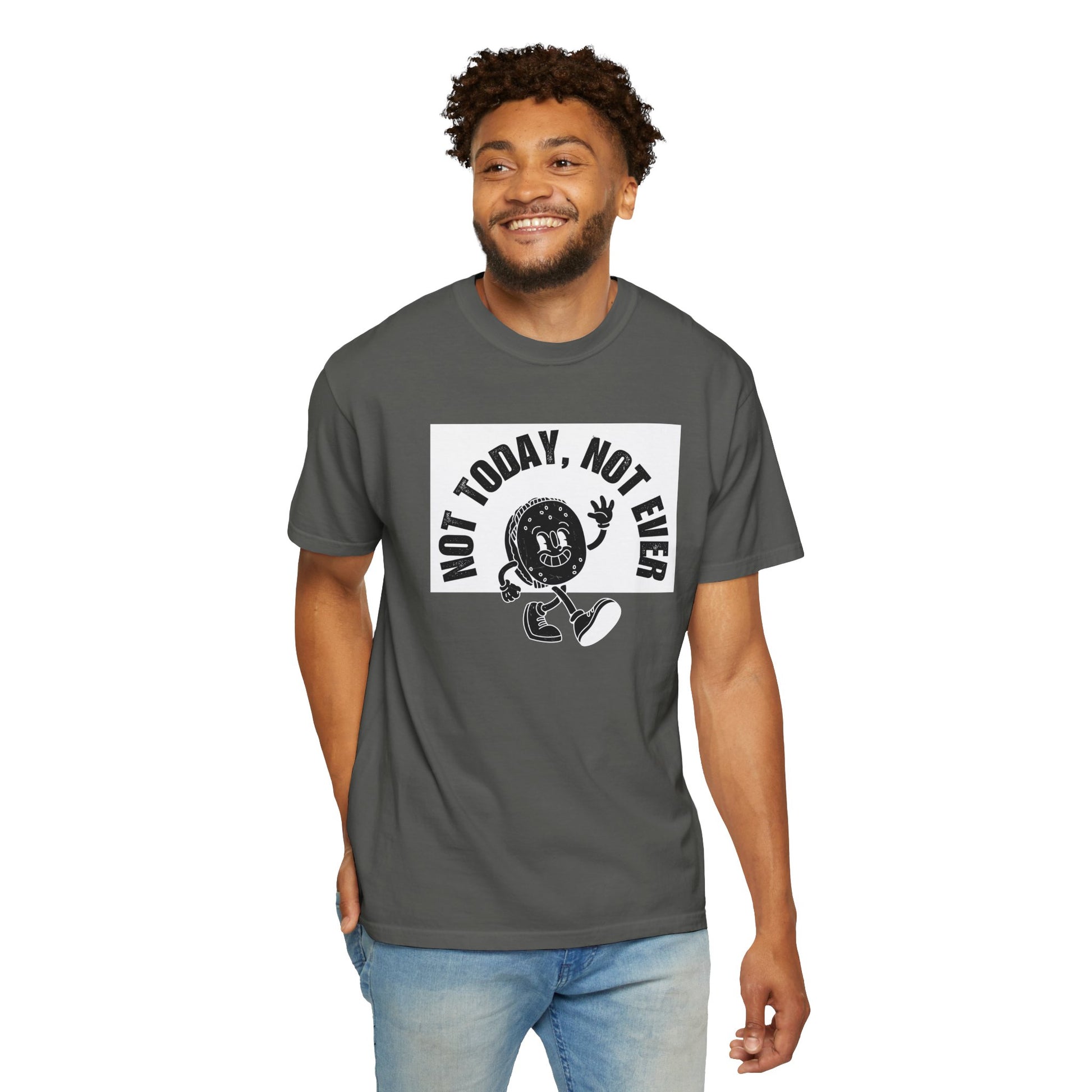 Funny adulting humor shirt with bold vintage coffee mascot graphic close-up