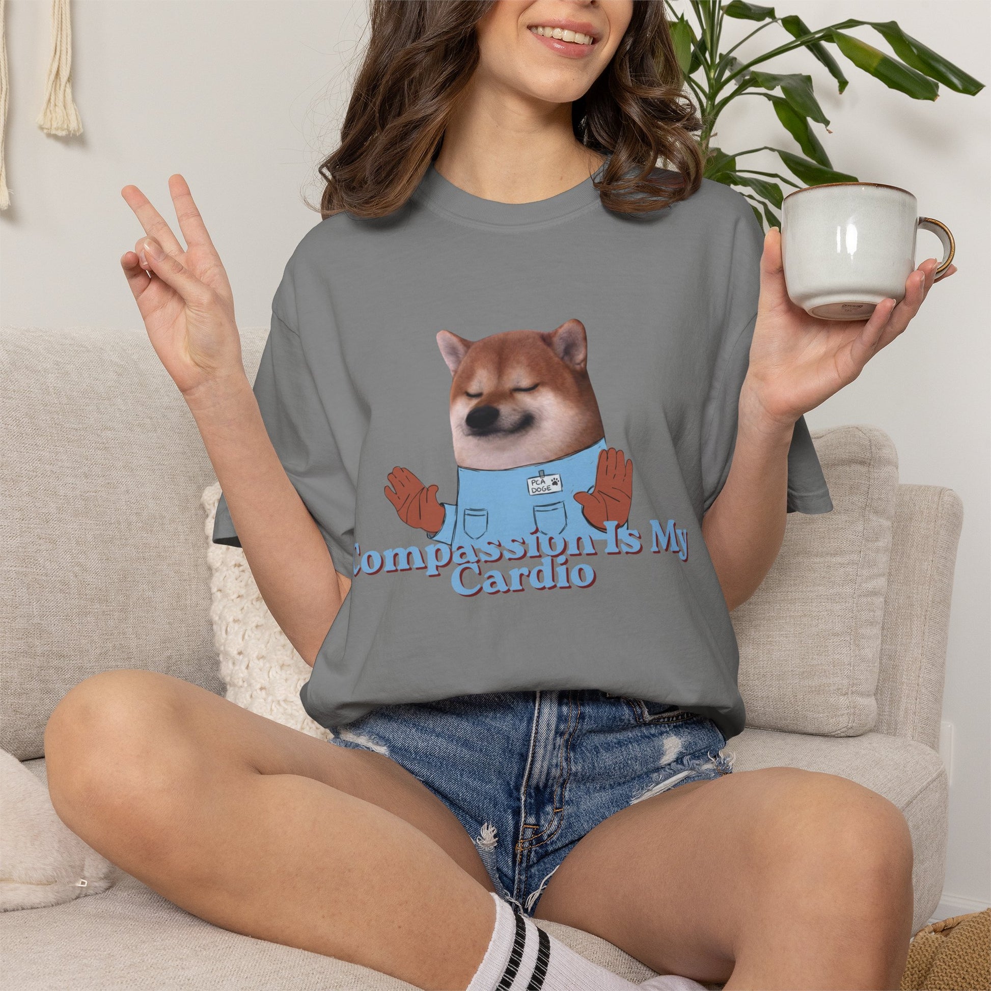 Funny animal lover shirt with Compassion Is My Cardio text graphic