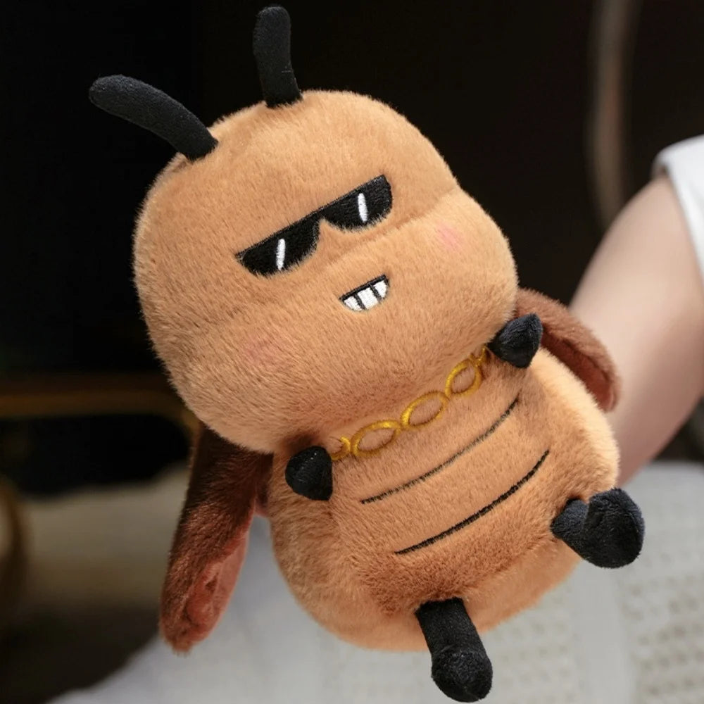Funny cockroach plush 25cm size comparison held in hand