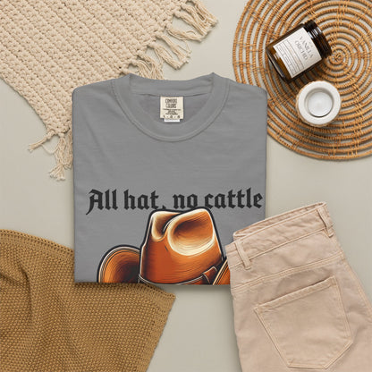 Funny cowboy saying shirt close up of bold playful typography
