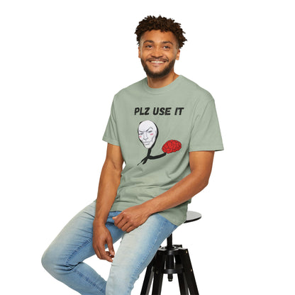 Funny critical thinking slogan tee with brain artwork in Comfort Colors fit