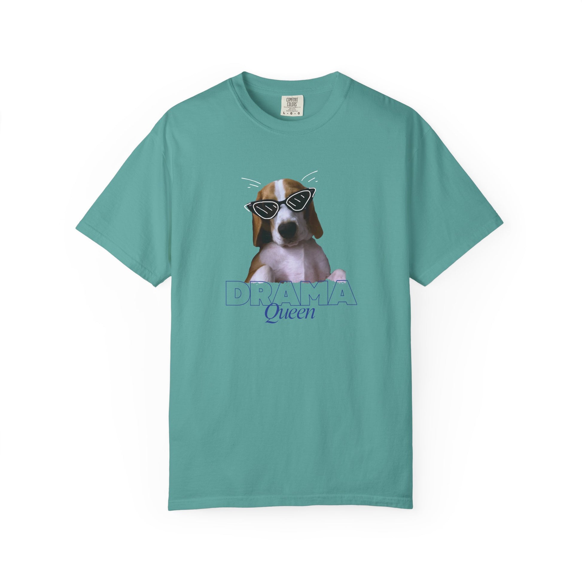 Funny dog graphic shirt featuring beagle in cat-eye sunglasses and Queen slogan