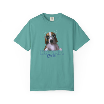 Funny dog graphic shirt featuring beagle in cat-eye sunglasses and Queen slogan