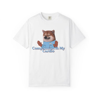 Funny dog lover t-shirt with Compassion Is My Cardio slogan
