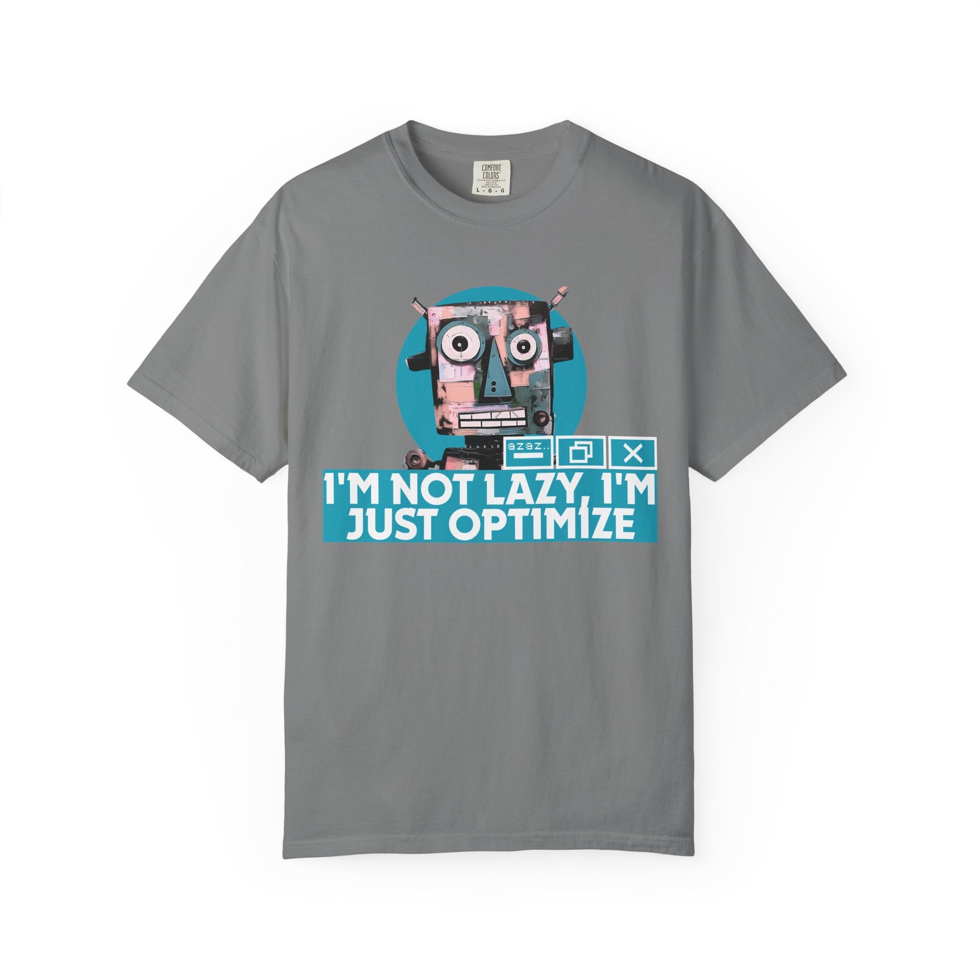 Funny engineer tee with "I'm Just Optimize" slogan in dark navy color