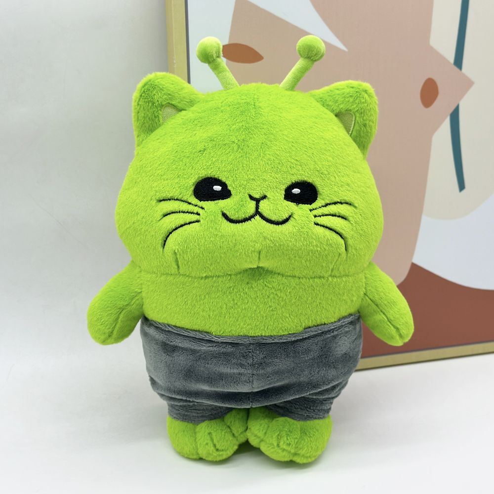 Funny green cat stuffed animal side view 28cm