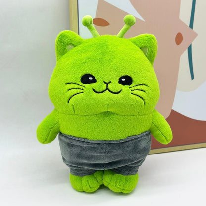 Funny green cat stuffed animal side view 28cm